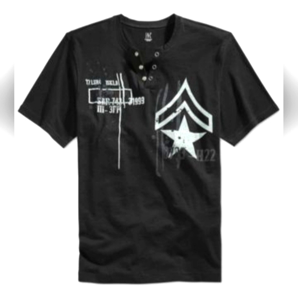 INC International Concepts Slim Fit T Shirt Mens Large Black Graphic Tee Macy's - Picture 1 of 5